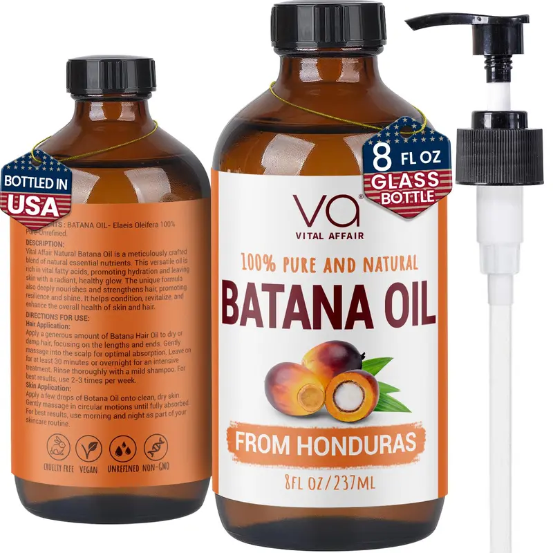 VITAL AFFAIR Batana Oil – Huile 100% Pure pour Cheveux Forts et Brillants (8 onces) – Flacon en Verre