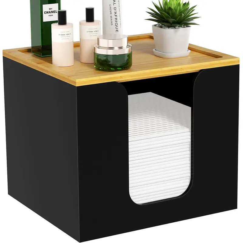VITVITI Boîte porte-serviettes jetables en acrylique avec couvercle bambou – Noir
