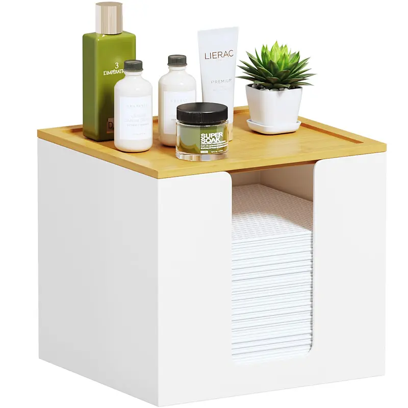 VITVITI Boîte Serviettes Visage en Métal avec Couvercle Bambou – Grande Capacité