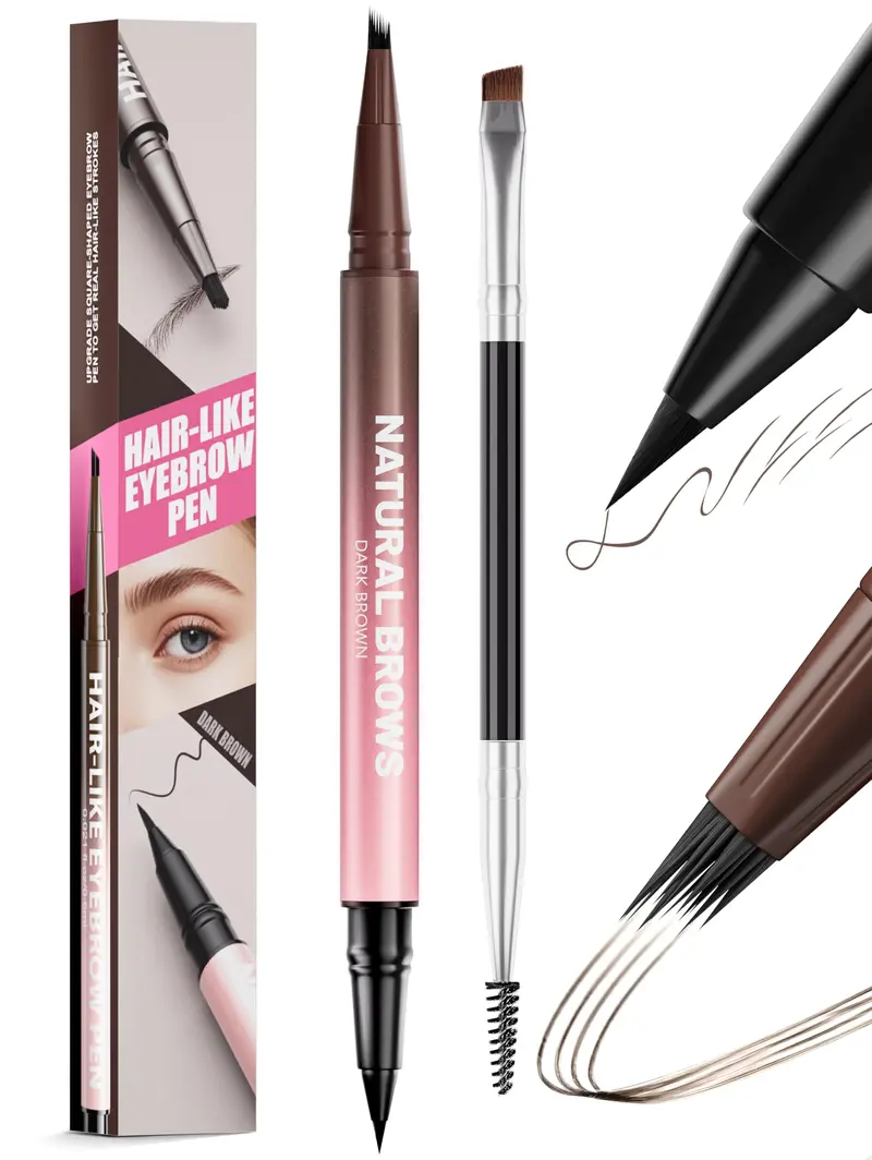 Vivitan Crayon Sourcils Microblade Waterproof – Stylo Double Embout avec Pointe Micro-Fourche et Brosse, Marron Foncé, 1 Pack