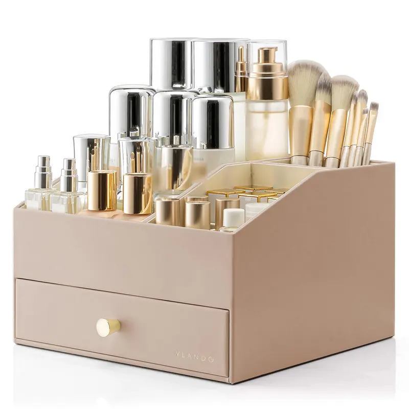 Vlando Organisateur Maquillage Toffee – Vanity PU Cuir, Grand Rangement
