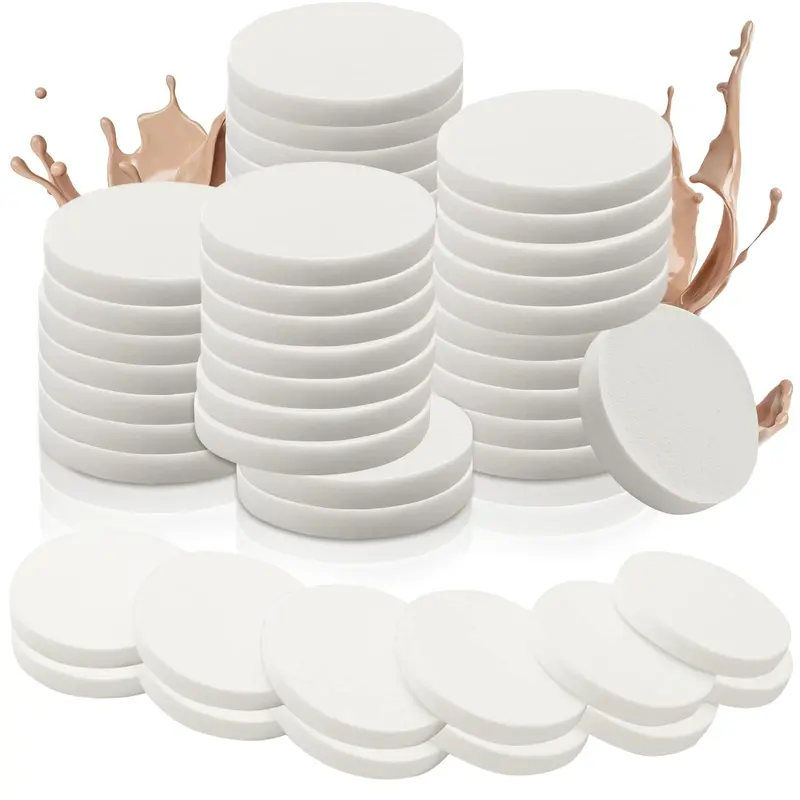 Vmiapxo Éponges Maquillage Blanches Round – 48 Pièces pour Fond de Teint Poudre, Crème et Liquide