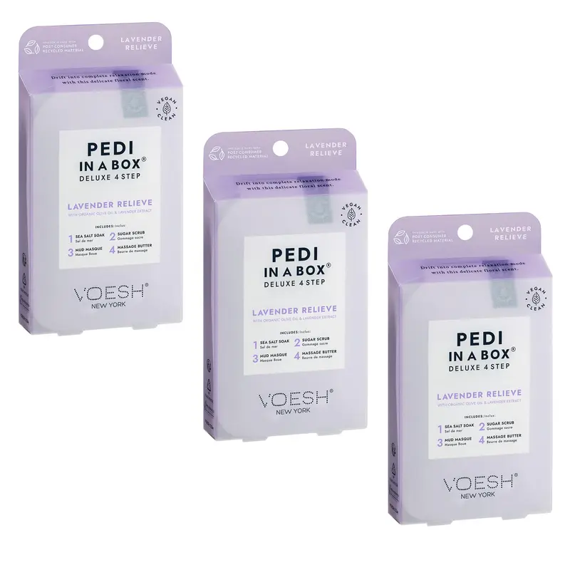 VOESH Pedi en Boîte Lavande – Pack 3, Pédicure Spa à Domicile, 4 Étapes, Vegan