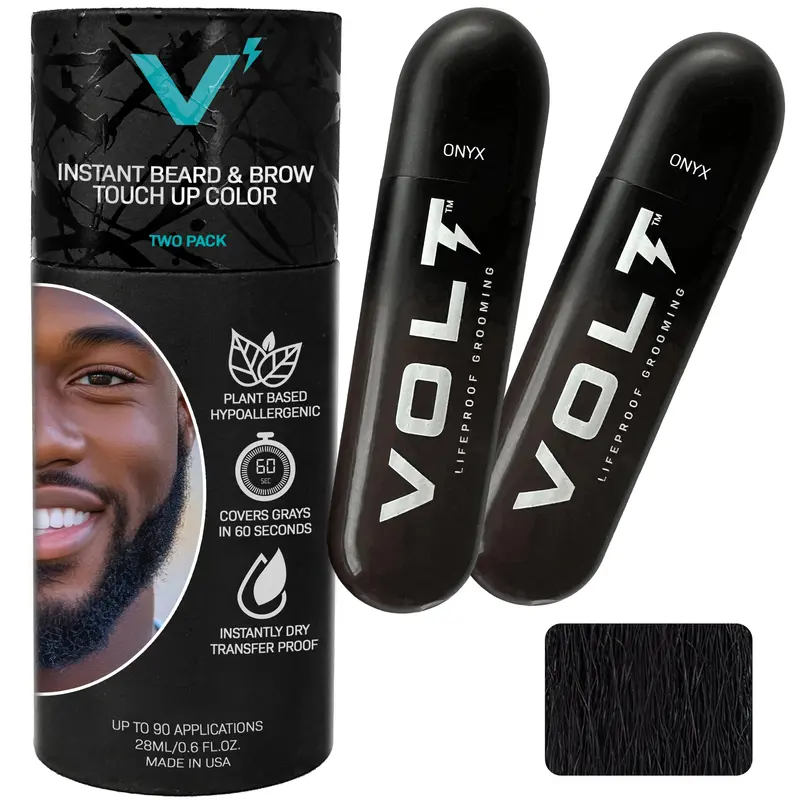 VOLT Coloration Temporaire Instantanée pour Barbe – Recharge ECO 2-Pack, à base de plantes, hypoallergénique, pinceau, Noir Onyx