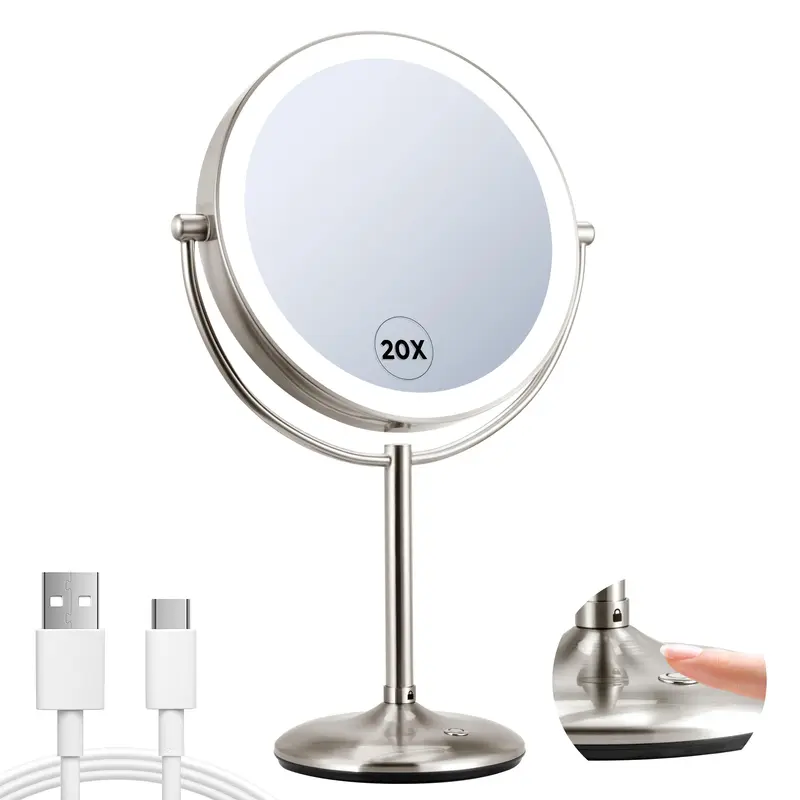 VORREMIRR Miroir Maquillage Éclairé 9 pouces — 1x/20x, 3 couleurs, Charge Base Type-C