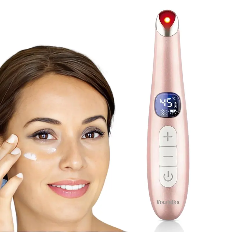 Vowleike Eye Lift Wand – Baguette 3 en 1 pour Yeux et Visage, Massage Chauffant LCD, Rose Doré