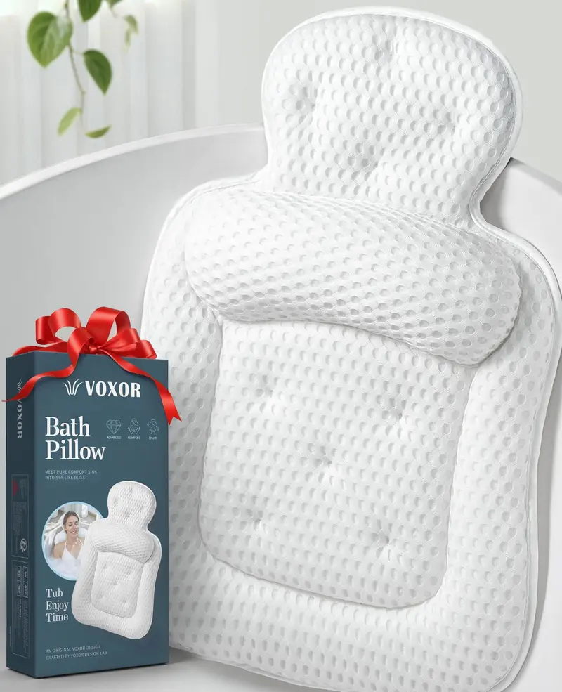 VOXOR Coussin de bain pour baignoire – Soutien tête et cou, maillage 3D respirant, 54 ventouses
