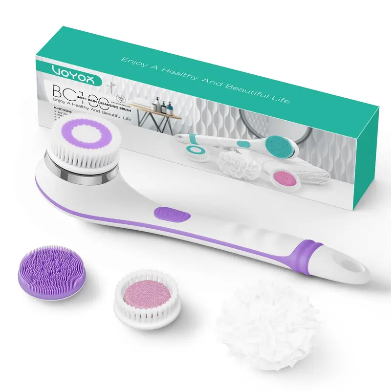 VOYOR Brosse Électrique pour Corps BC100 (Violet) – Rotation 360°, Rechargeable, Anse Longue