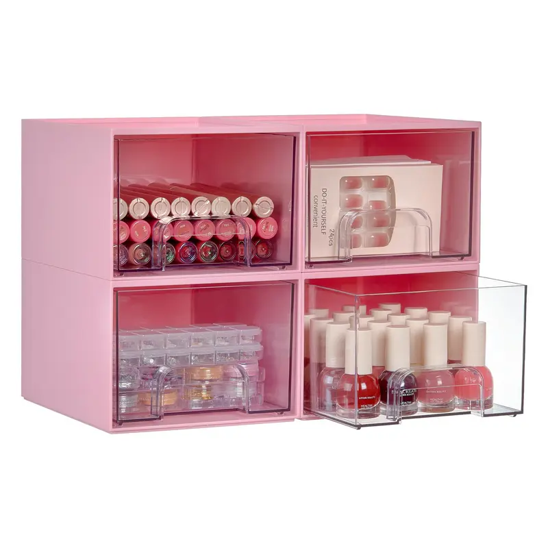 Vtopmart 4-pack Tiroirs Empilables Rose – Organisateur Vanity et Rangement Plastique