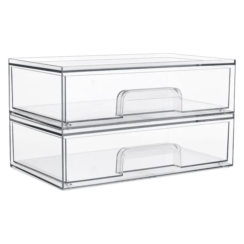 Vtopmart Tiroirs transparents empilables 12,1 pouces – Ensemble de 2 boîtes acryliques pour maquillage et cosmétiques