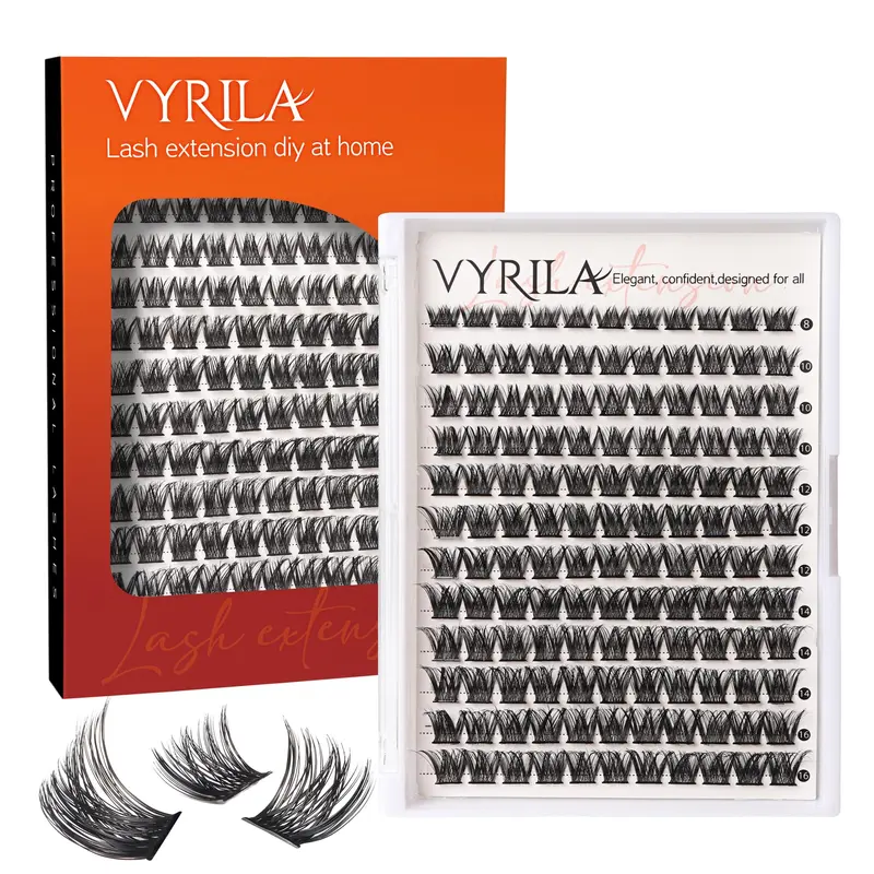 VYRILA Lash Cluster 132pcs – Extensions à faire soi-même 8–16 mm, Courbure D, look fin et aérien