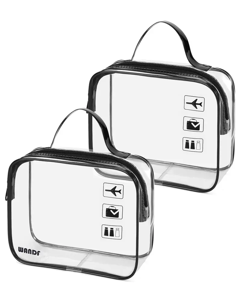 WANDF Sac d'articles de toilette transparent TSA approuvé – Lot de 2, format quart, sac cabine avec poignée