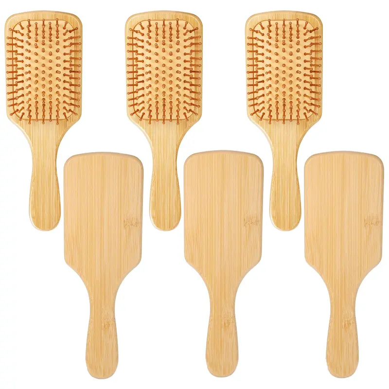 Wanmu – Ensemble de 6 brosses à cheveux en bambou en bois naturel (25 cm × 8,6 cm)