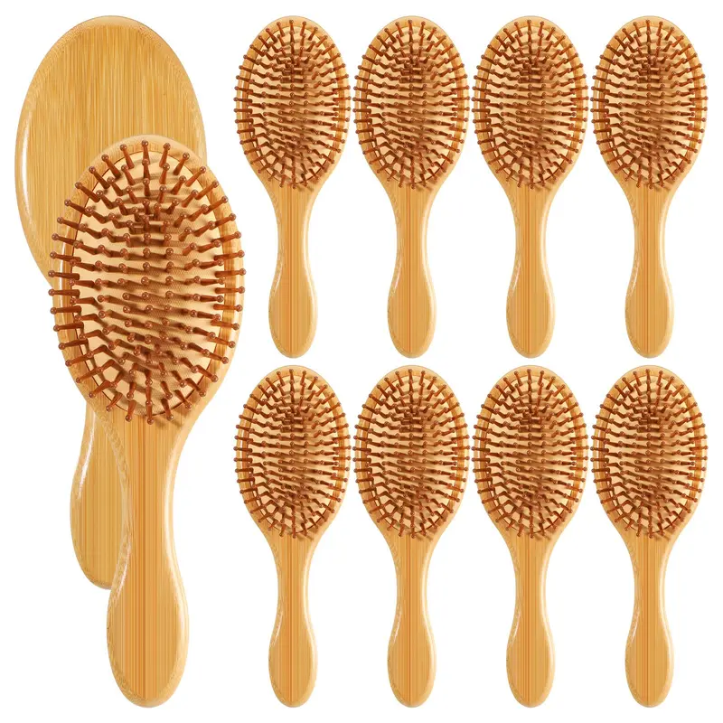 Wanmu – Lot de 10 Brosses à Cheveux en Bambou | Douceur, Démêlage et Massage