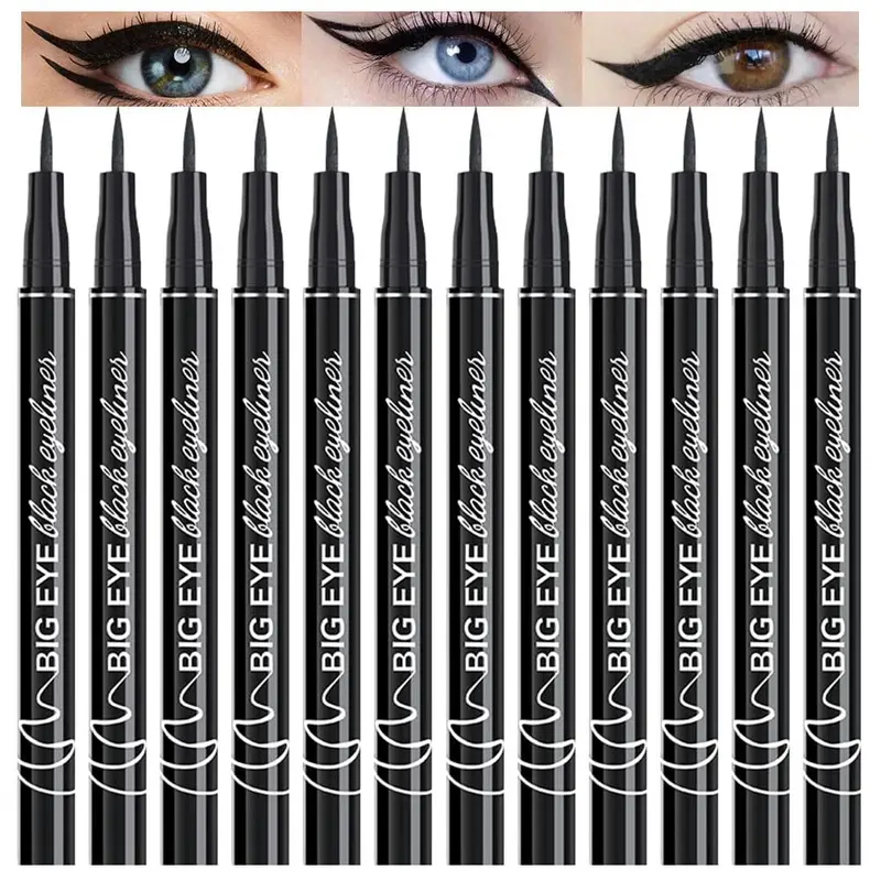 WanTuoluo – Kit de 12 stylos eyeliner liquide matte noir | Séchage rapide, résistant à l'eau, formule végane