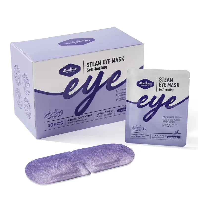WarmSpark Masque Yeux Auto-Chauffant Lavande — Compresse Chaude Jetable (30 pièces) pour Sommeil, Détente et Voyage