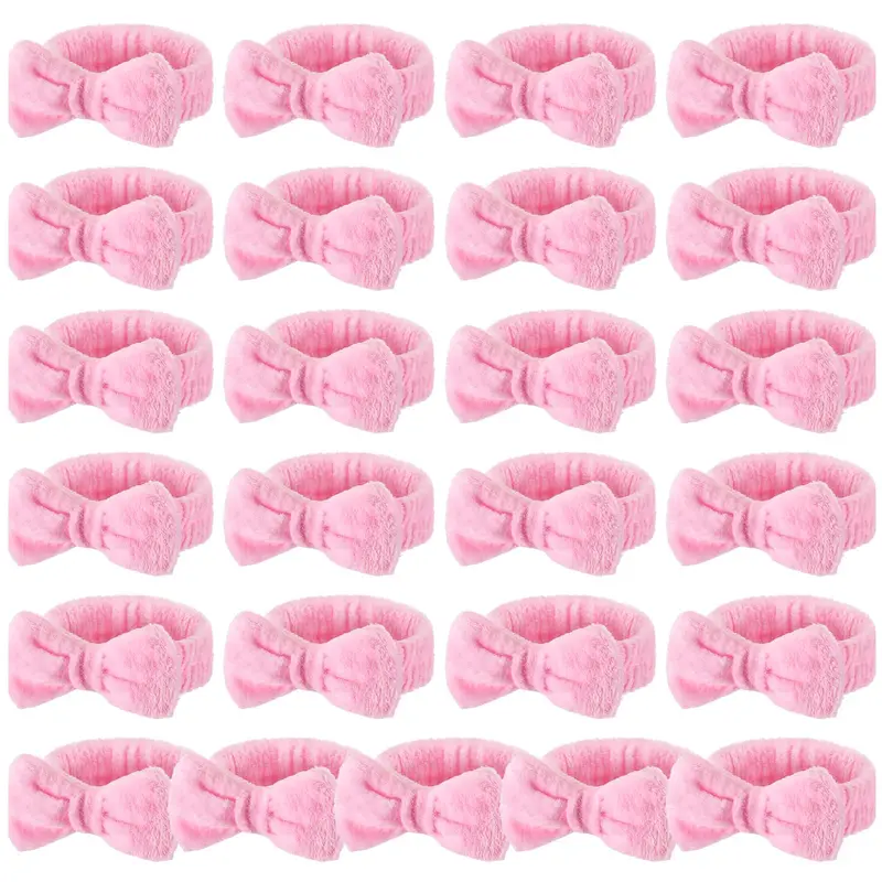 Wavyknot — Lot de 25 Bandeaux Spa Roses en Flanelle Corail pour Soin du Visage et Maquillage