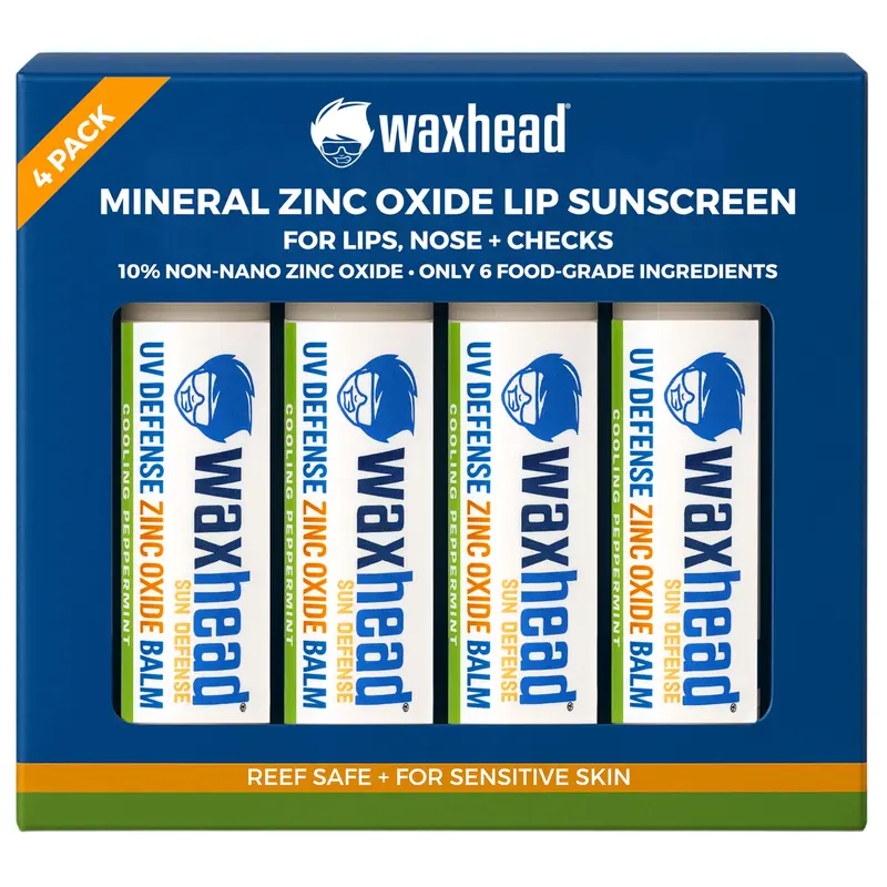 Waxhead Baume Lèvres à l’Oxyde de Zinc – SPF Minéral 10% Non Nano, Pour Enfants et Adultes, Reef Safe – Menthe – Pack 4
