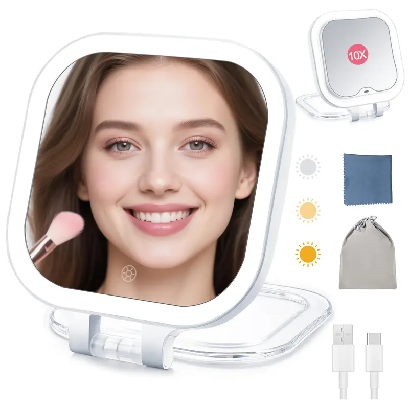 Wayleeos Miroir de Voyage pour Maquillage — Lumières, 1x/10x, Rechargeable