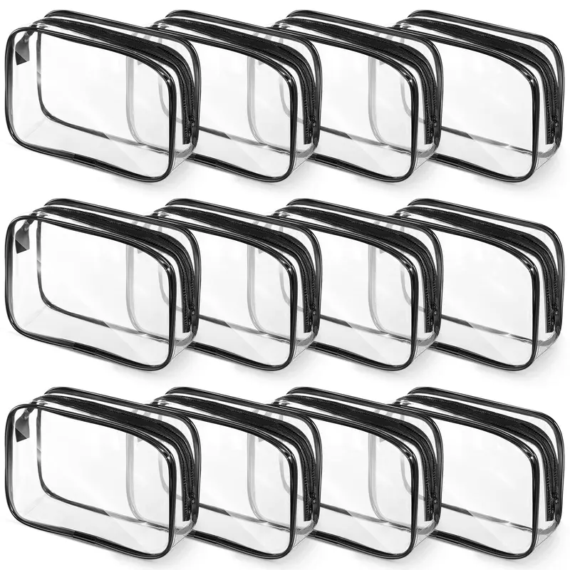 Weewooday – 12 Pochettes Cosmétiques Transparentes en PVC (Grand Modèle Noir) pour Voyage et Organisation
