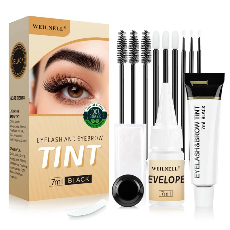 WEILNELL Kit Color Cils et Sourcils 2 en 1 – Noir, 7ml, Facile à Utiliser