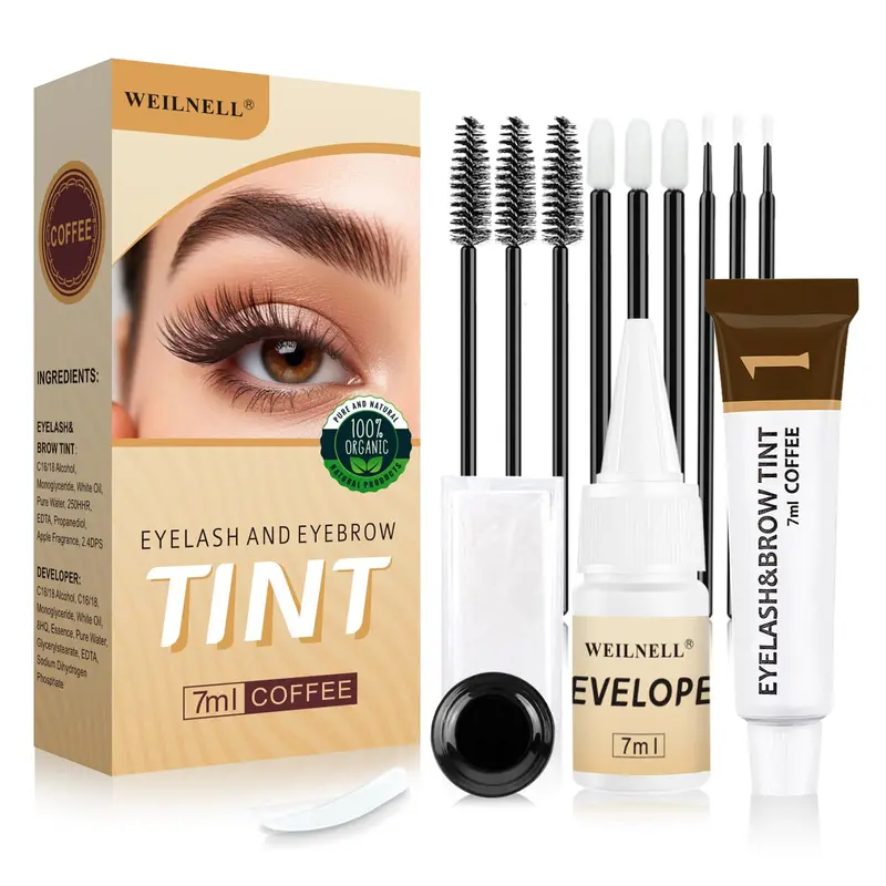WEILNELL Kit Coloration Cils et Sourcils 2 en 1 – Brun Café et Brun Foncé, Facile à Utiliser