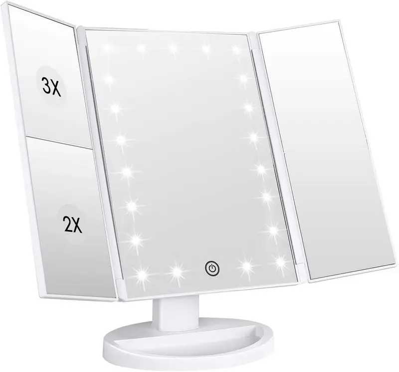WEILY Miroir Vanity 21 DEL – Éclairage naturel, 1x/2x/3x, alimentation USB