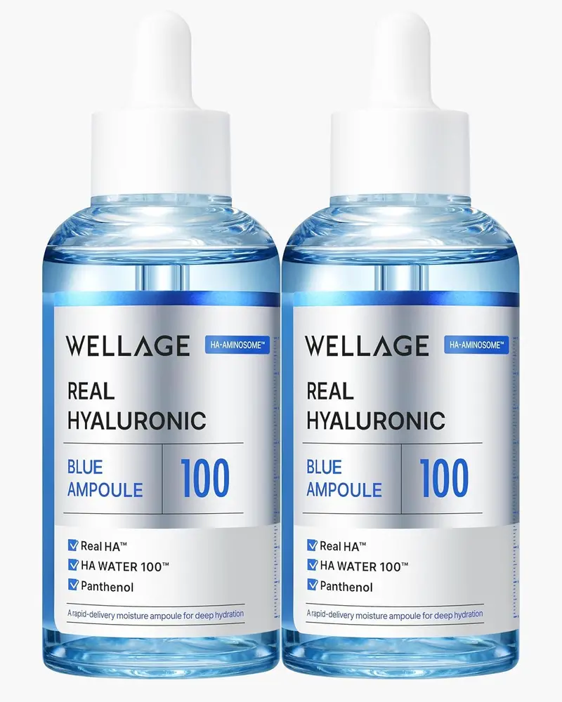 Wellage Ampoule Hyaluronique Bleue Réelle — Sérum Hydratant pour Visage (Sans Parfum)