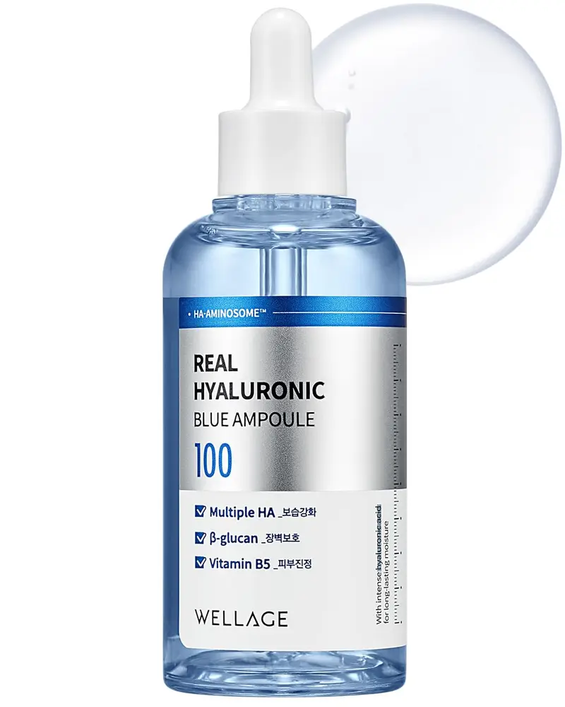 WELLAGE Real Hyaluronic Blue Ampoule – Sérum Hyaluronique Bleu Sans Parfum, Cosmétique Coréenne, 75 ml