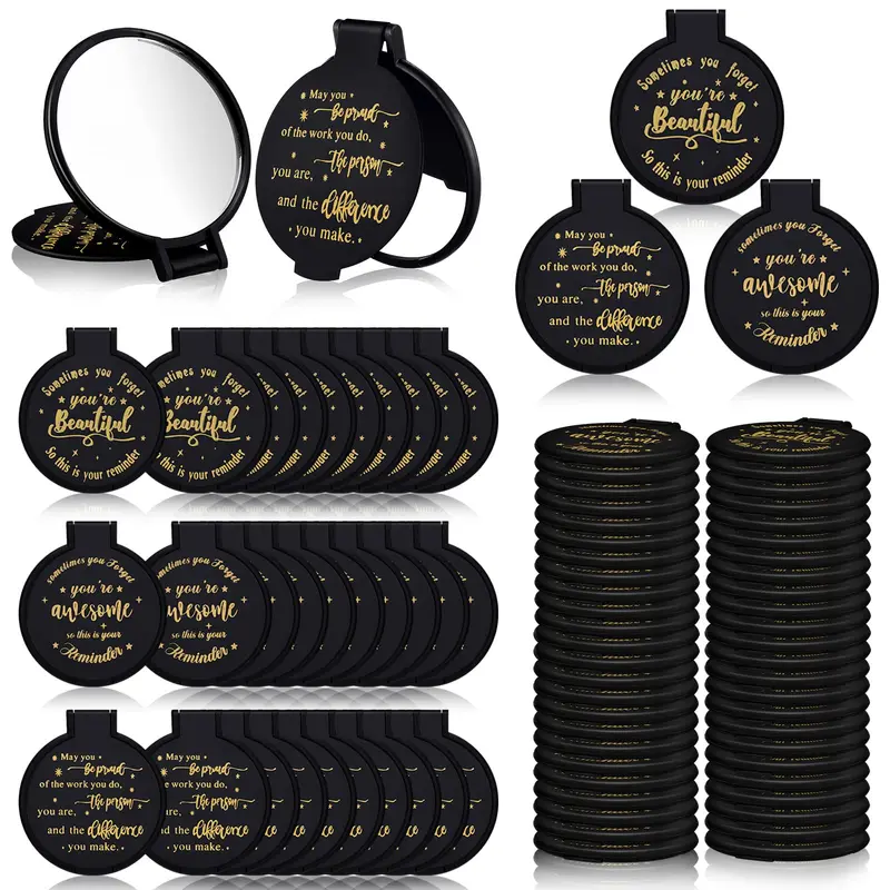 Wenqik – 64 Miroirs Compacts Inspirants Noirs et Or, Pliants pour Sac
