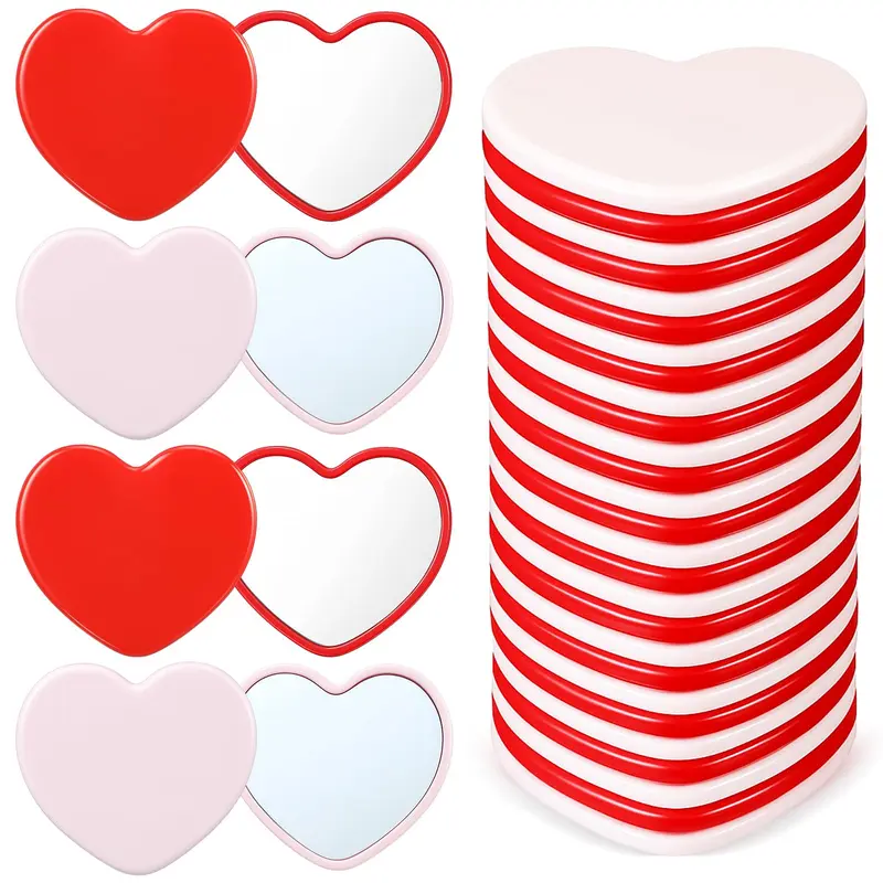 Weysat Lot de 50 Miroirs-Cœurs Compacts – Miroirs de Poche Pliables Rouge et Rose, Cadeau Saint-Valentin