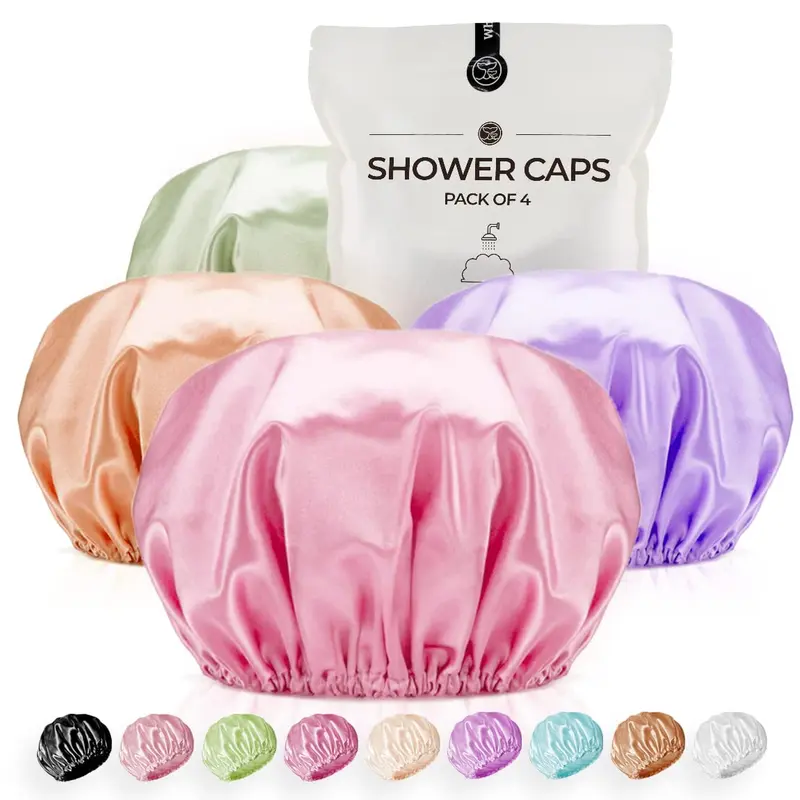 WhaleLife Bonnet de Douche Extragrande Réutilisable – Satin Double-Couche EVA (4 Pack