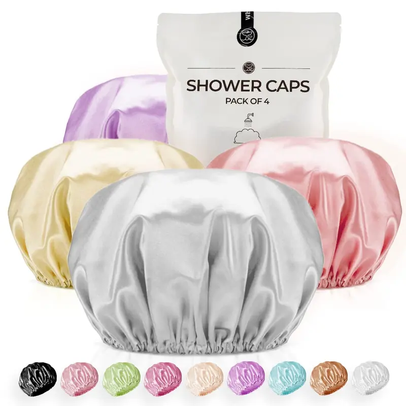 WhaleLife Casque de douche réutilisable extra-large – Satin double couche EVA étanche (4 couleurs)
