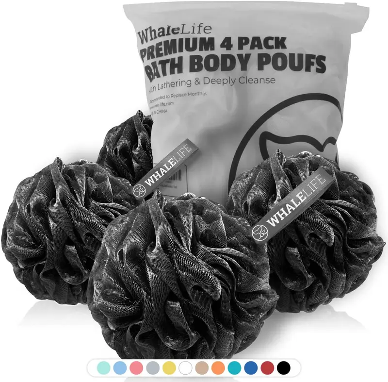 WhaleLife Éponges de bain en mesh – Gommage doux et mousse généreuse | Lot de 4