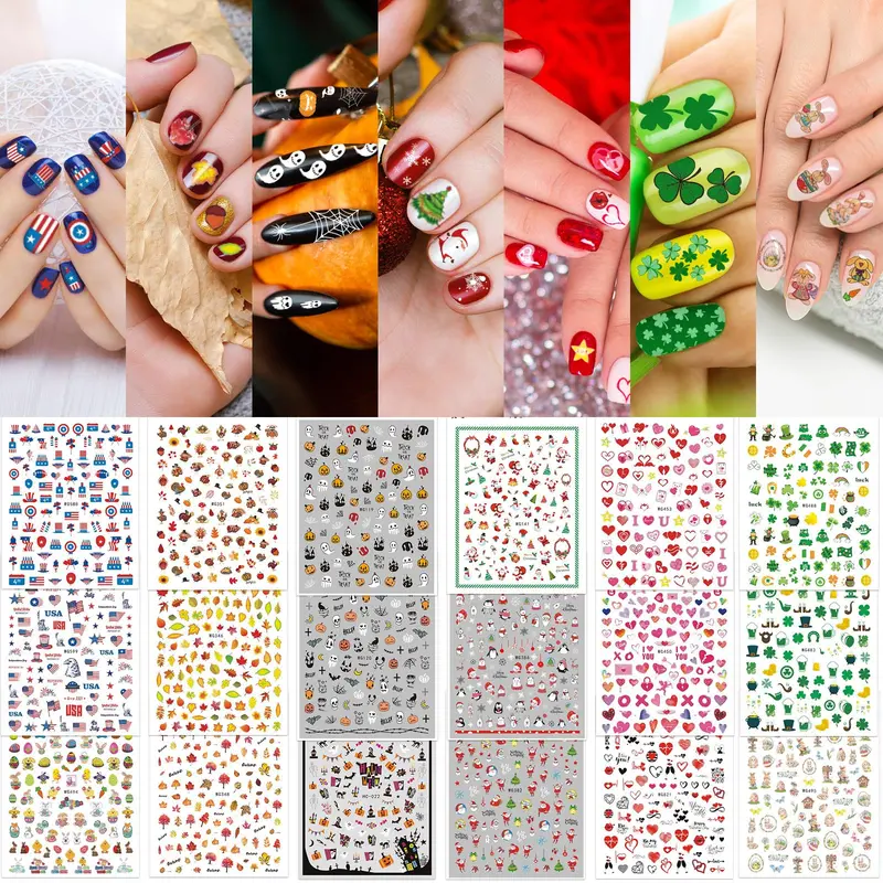 Whaline – 18 feuilles de stickers pour ongles
