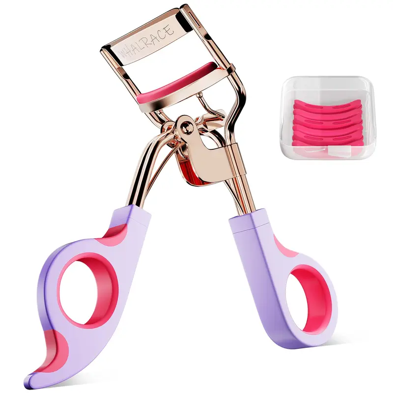Whalrace Pince à Cils – Courbure Supérieure, 6 Recharges, Rose Doré, Violet et Rouge – Idée Cadeau Saint-Valentin