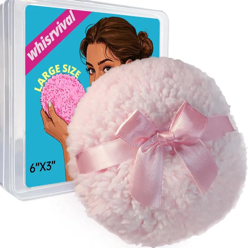 whisrvival Grand Pouf Poudre Corps 6 Pouces – Lavable, Étui Pratique, Application Uniforme – Rose