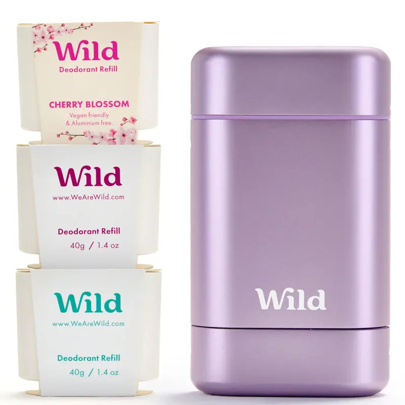 Wild – Déodorant Recharge Violet, Pack Variété vegan sans Aluminium – Fresh Cotton & Sea Salt, Fleur de Cerisier, Coco & Vanille