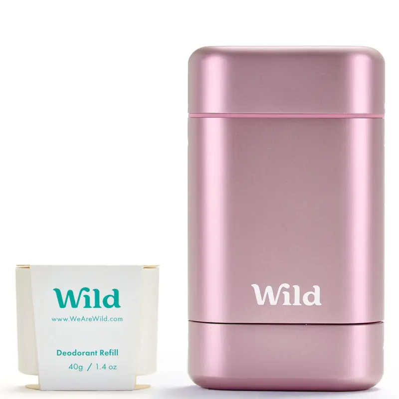 Wild - Kit Déodorant Réutilisable Rose, Recharge Frais Coton & Sel Marin, Sans Aluminium, Vegan