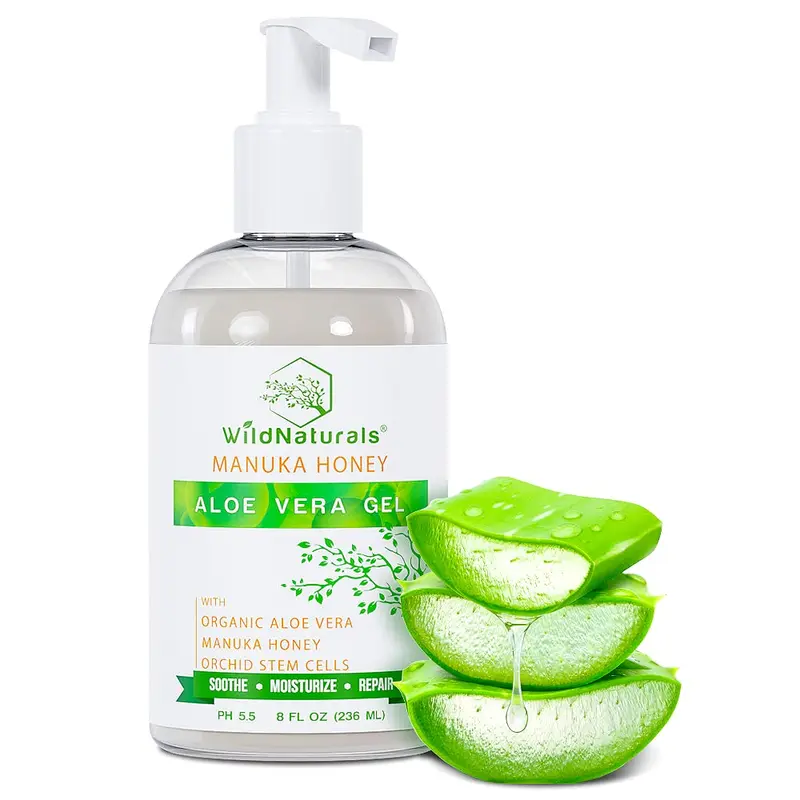Wild Naturals Gel d'Aloe Vera 100% Pur au Miel de Manuka – Gel Hydratant Bio pour Visage, Cheveux et Corps