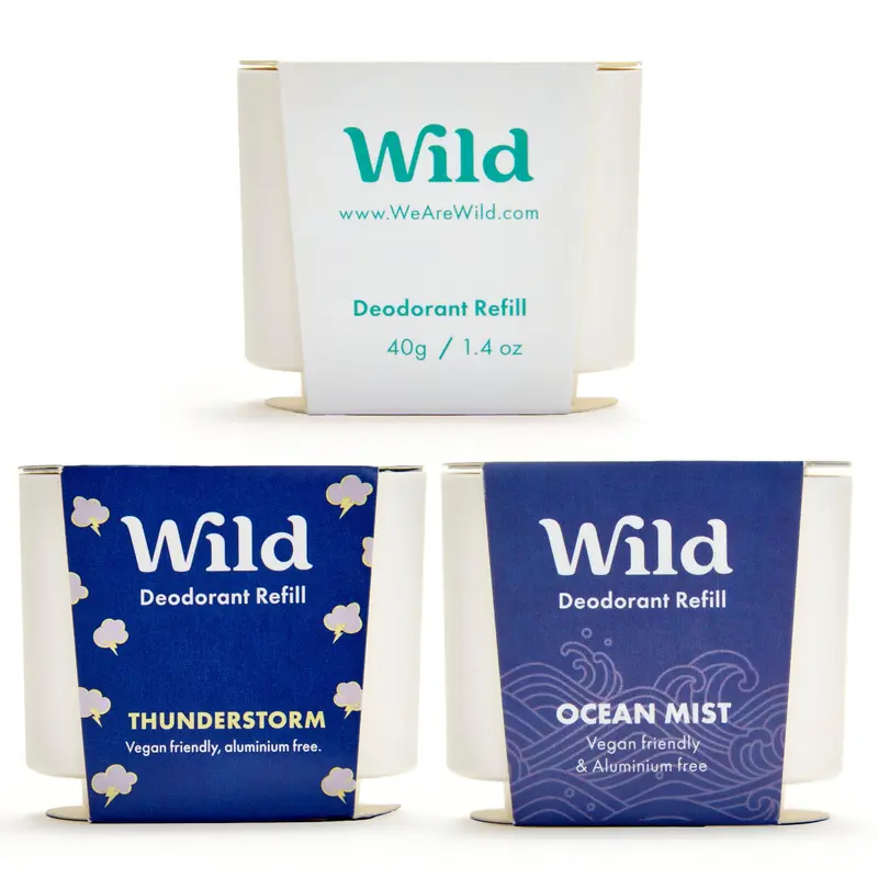 Wild - Pack Recharge Déodorant Réutilisable, Parfums Frais Sans Aluminium – Frais Coton & Sel Marin, Brise Océan, Orage