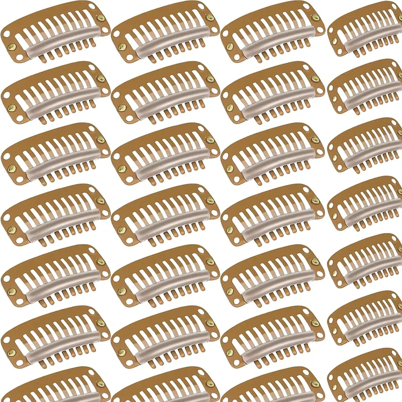 WILLBOND – 30 pinces d’extensions cheveux 32 mm, 9 dents, attaches-cheveux pour perruques (brun clair)