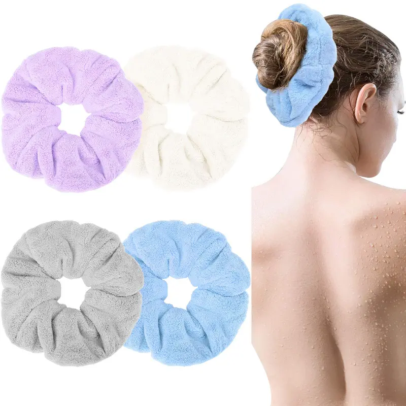WILLBOND – 4 pièces gros chouchous en microfibre pour cheveux mouillés ou secs – absorption rapide et douceur (4 couleurs)