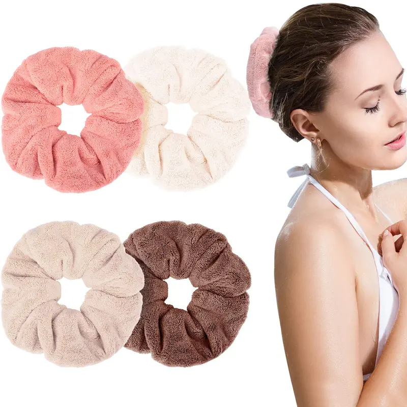 WILLBOND – Lot de 4 scrunchies cheveux en microfibre, grandes, absorbantes et douces, couleurs vives