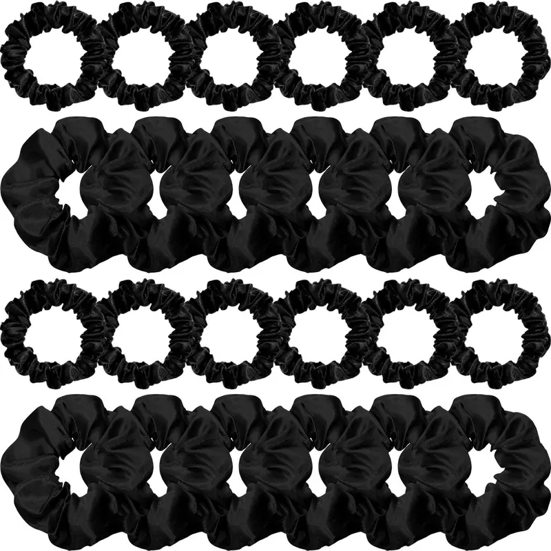 WILLBOND Scrunchies Satin Noir – 24 Pièces, 2 Tailles, Accessoires Cheveux Élégants