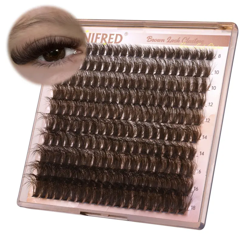 Winifred Cils en Paquets Bruns 8–18 mm – Effet Wispy 80D, Curvature D