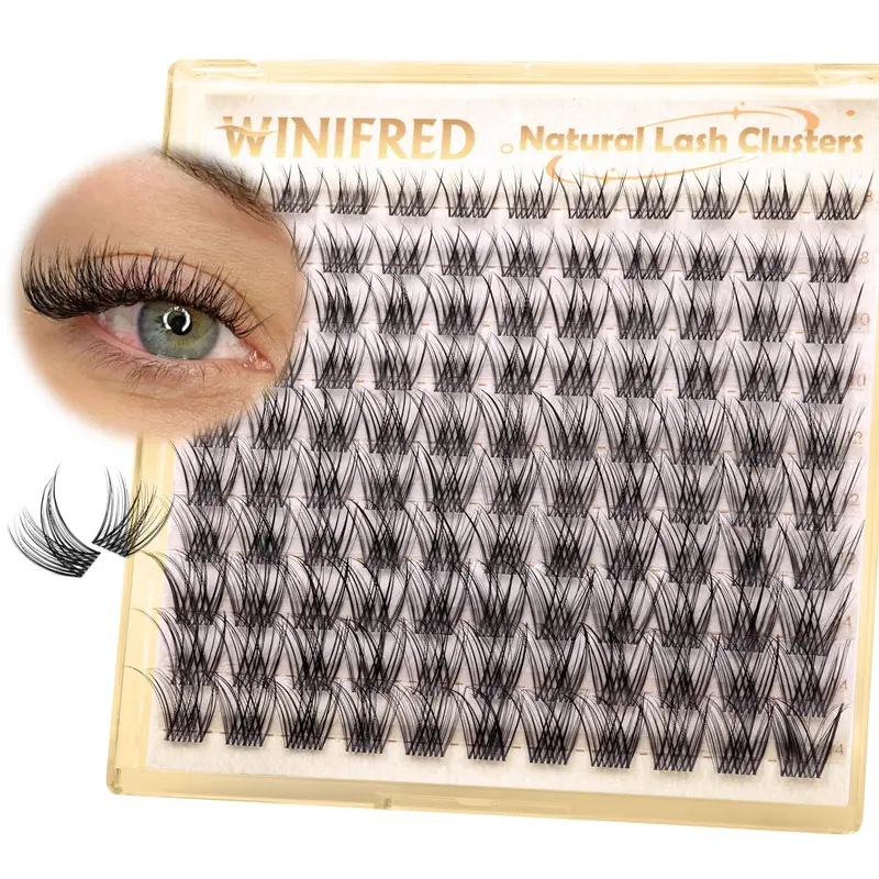 Winifred Clusters de cils naturels – Bande transparente, 8-14 mm, courbure en C