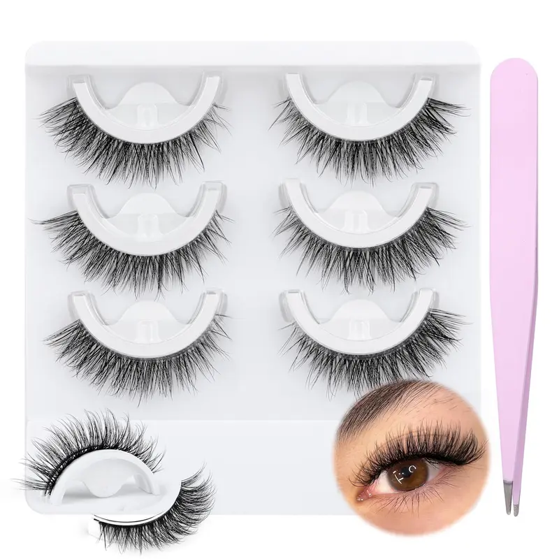 wiwoseo Cils auto-adhésifs sans colle – Regard naturel, réutilisables, 3 paires + pince