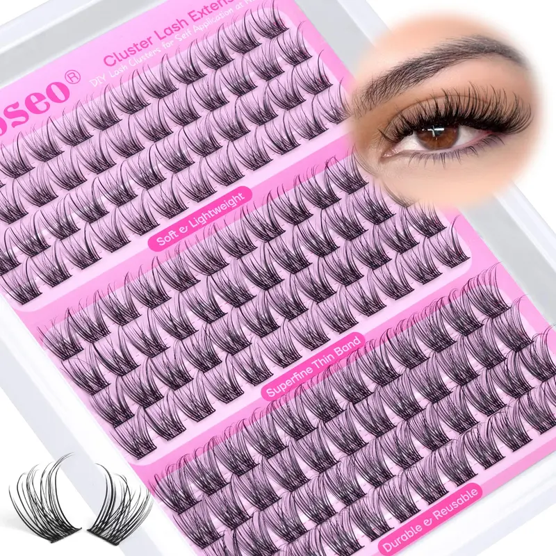 wiwoseo Grappes de Cils Naturels – Extensions Russes en Grappes (10–14 mm) pour Débutants