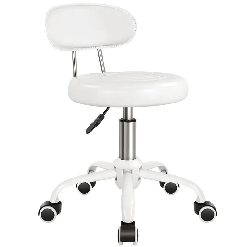 WKWKER Chaise Roulante Blanc – Siège Pivotant, Hauteur Réglable, Cuir PU, Roues Silencieuses | Bureau & Spa